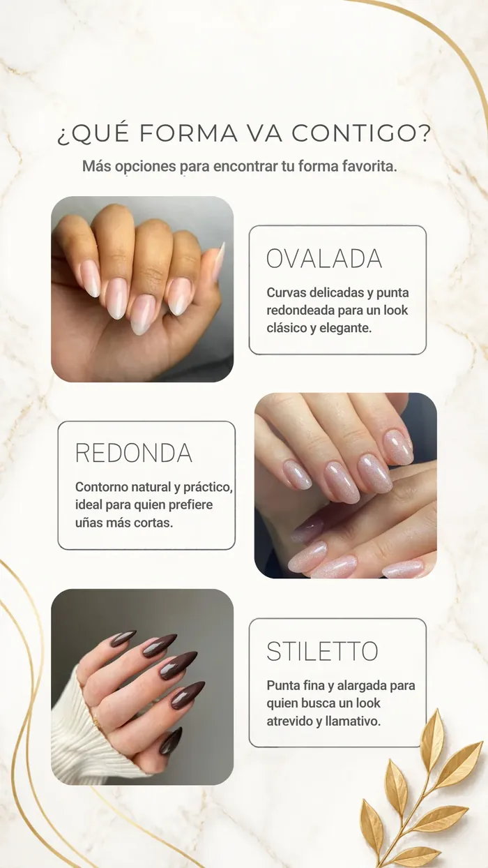 Formas de uñas: ovalada, redonda y stiletto