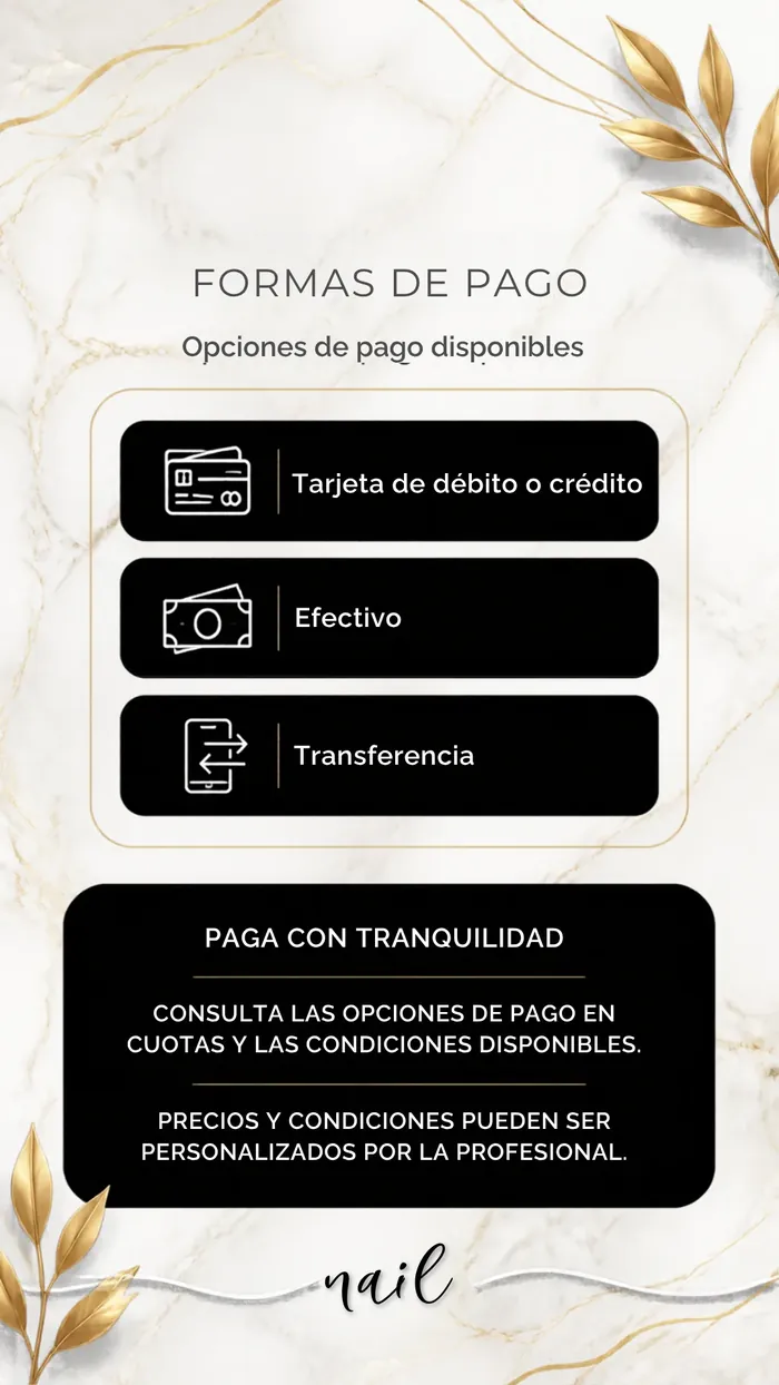 Formas de pago: tarjeta de débito o crédito, efectivo y transferencia