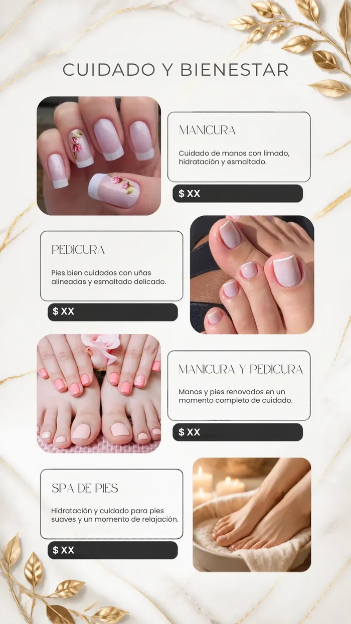 Cuidado y bienestar: manicura, pedicura, manicura y pedicura, y spa de pies
