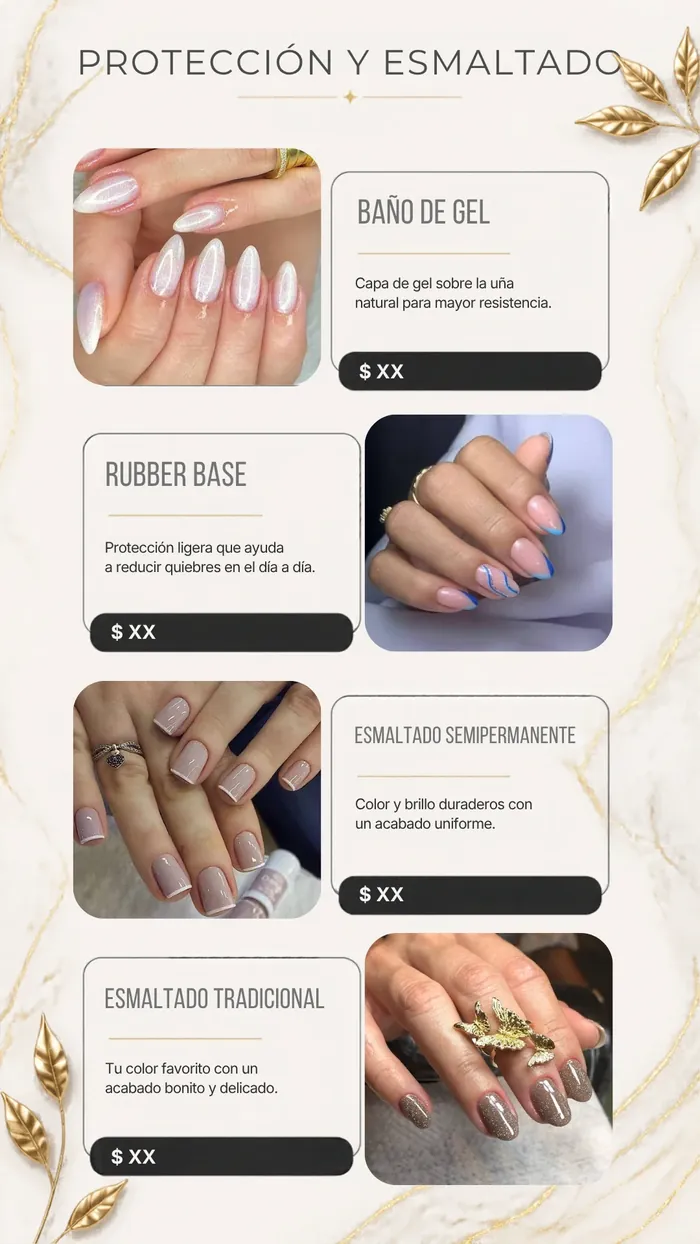 Protección y esmaltado: baño de gel, rubber base, semipermanente y tradicional